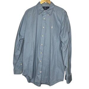 Ralph Lauren Men's L Long‎ Sleeve Classic Button Up Dress Shirt Solid Light Blue